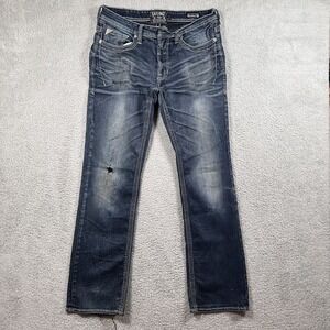 Salvage Mayhem Jeans Mens 32x33 Blue Bootcut Distressed Buckle SLVG (READ)